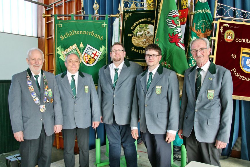 v.l.n.r. Bernd Schneider (Präsident), Dominik Gehl (Vizepräsident), Christian Diedrich (Landesschatzmeister), Jens Quoiffy (Landessportleiter) und Gerd König (Vizepräsident) SVS_Praesidium_2026