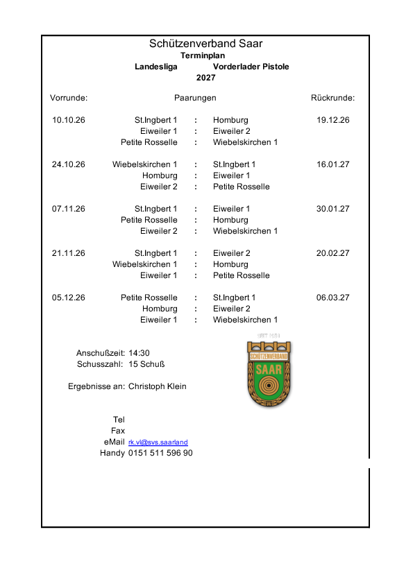 Paarungen VL 25m Landesliga