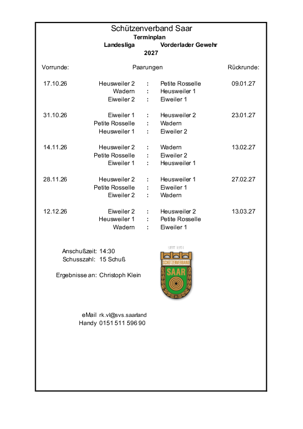 Paarungen VL 50m Landesliga